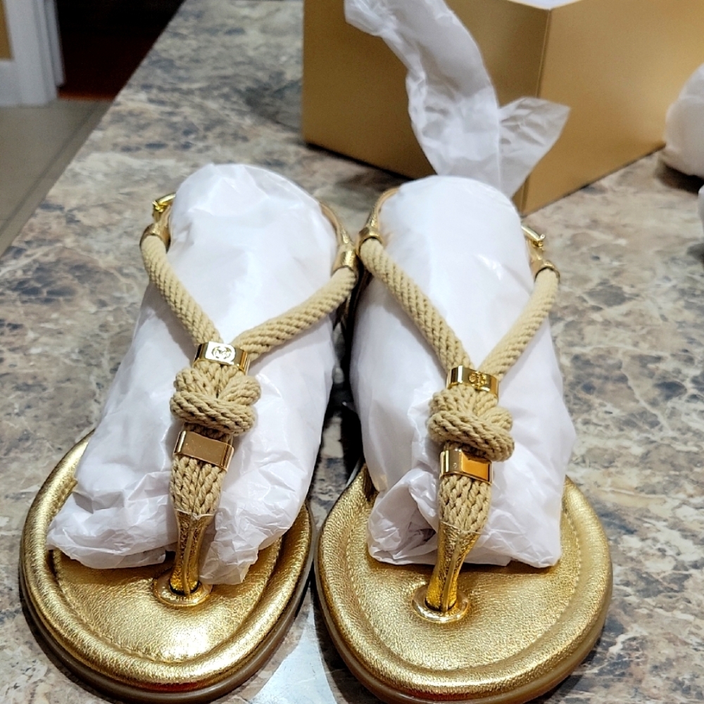 Michael Kors Holly Metallic Gold Leather Women's Sandals